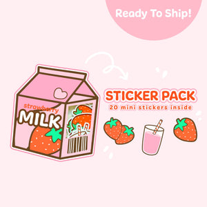 Strawberry Milk Sticker Pack 20 Tiny Sticker Flakes