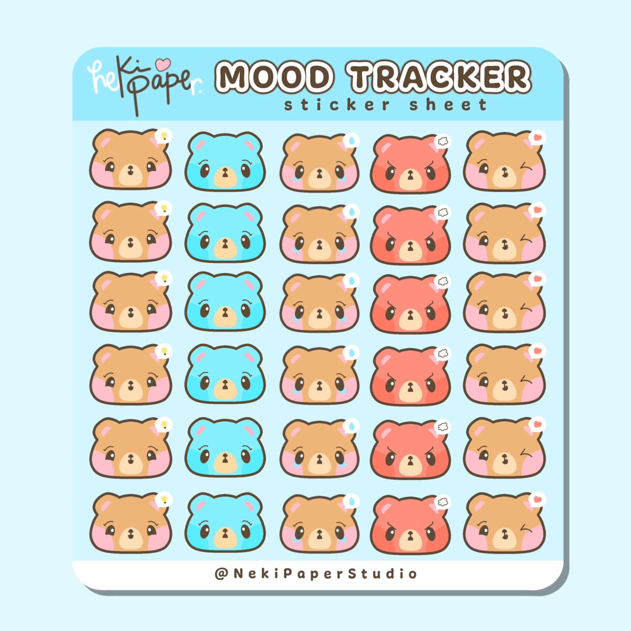 Moody Bear Mood Tracker Sticker Sheet