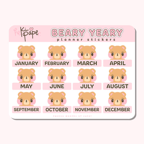 Beary Yeary Twelve Month Planner Sticker Sheet